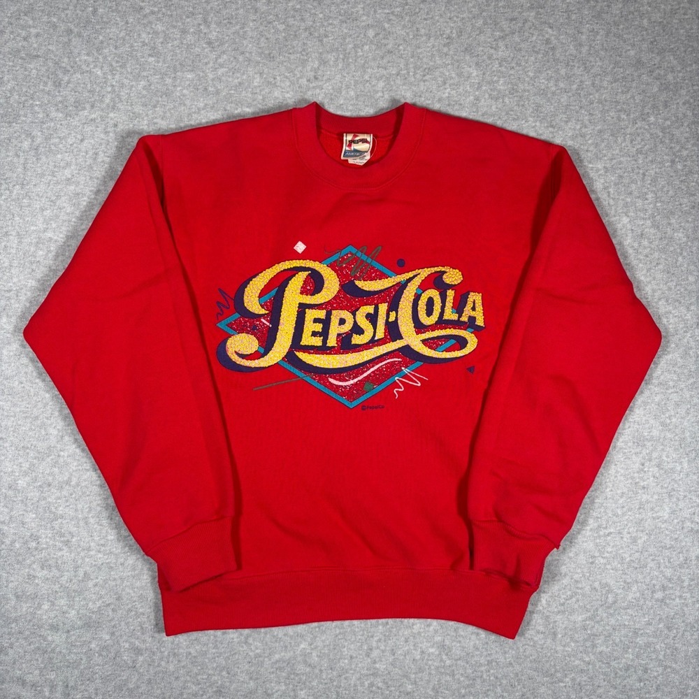 Vintage 80's Pepsi Cola Sweatshirt Kids Large Red Crew Neck Graphic Logo
